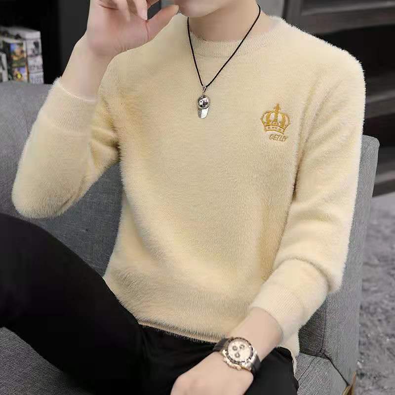 

2021 High quality Men's High-quality Imitation Mink Sweater Around the Neck of Mesh Autumn Winter Thick Shirt Warm Top HI2Q