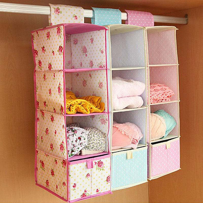 

1Pcs Drawer Closet Scarfs Socks Hanging Wardrobe Underwear Bra Organizer Clothing Boxes Dormitory Storage Bag Non Woven, Blue dot