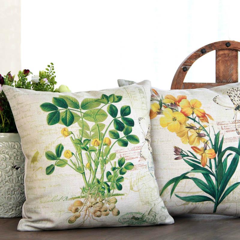 

Cotton Linen Pillow Cover Plants Leaves Flowers Printed Cushion Covers American Decorative Pillow Case Pastoral Cushion Cover, C-1pc cushion cover