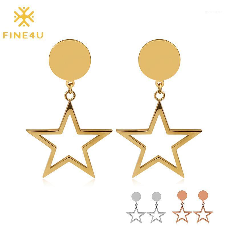 

FINE4U E108 Minimalist Star Drop Earrings Stainless Steel Round Coin Dangle Earrings For Women Girls Gifts 3 Colors Choices1