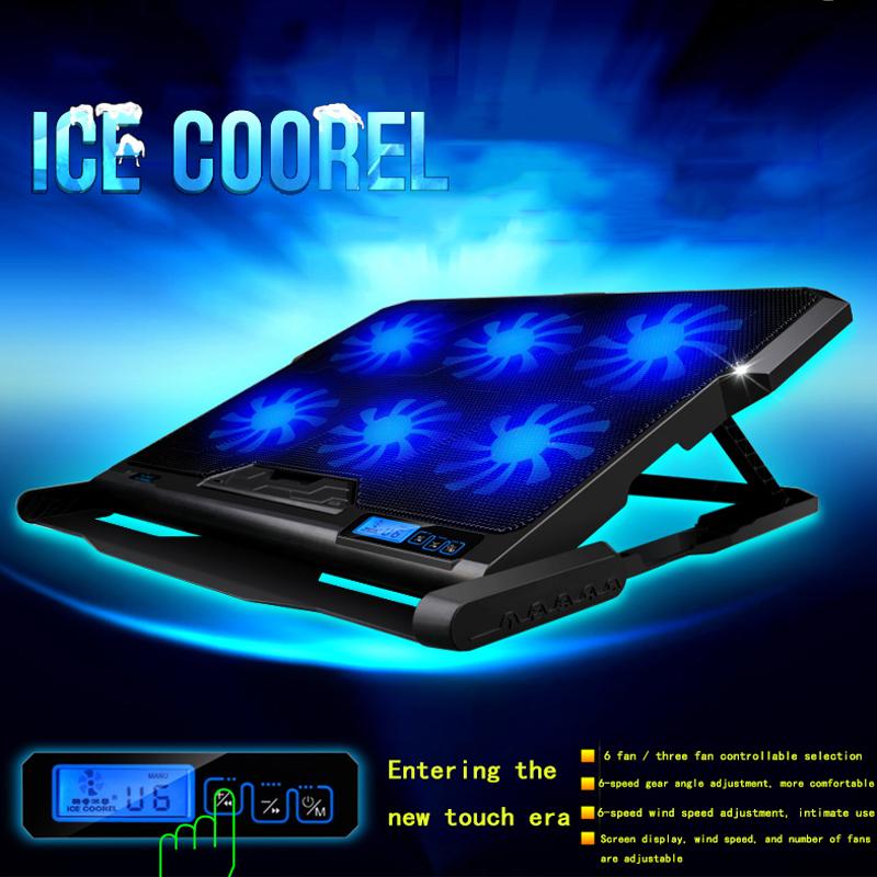 

Laptop cooler six LED cooling fan dual USB silent notebook cooler touch screen to adjust the wind speed For 12-15.6 inch laptop