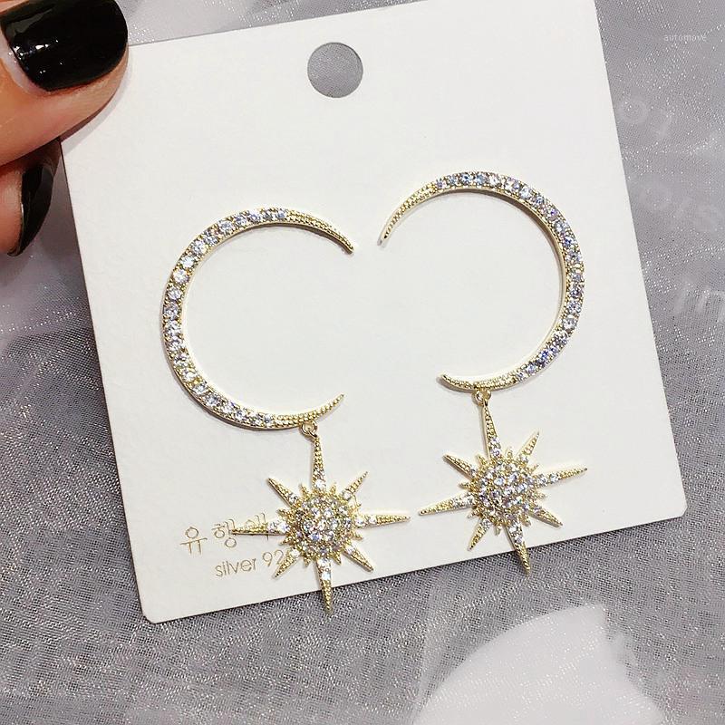 

High-end Large Moon Star Dangle Earrings Gold/Silver Color Micro Paved Cubic Zirconia Earrings for Women Statement Jewelry1