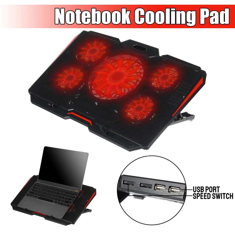 

2400rpm 5 Fan Two USB Port Gaming Laptop Cooler Laptop Cooling Pad Adjustable Notebook Gaming Cooler Stand for 17 inch