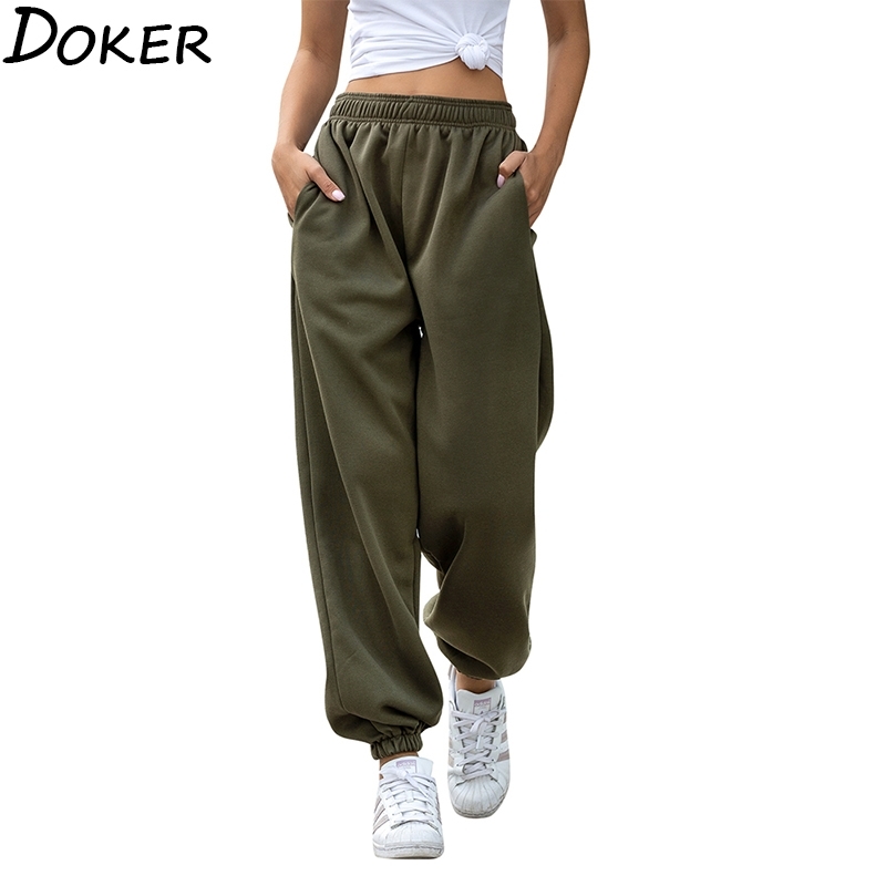 

Solid High Waist Pants Women Clothes Fashion Casual Streetwear Women Pencil Pants Plus Size Loose Sweat Pants Joggers Women 201031, Thin-army green
