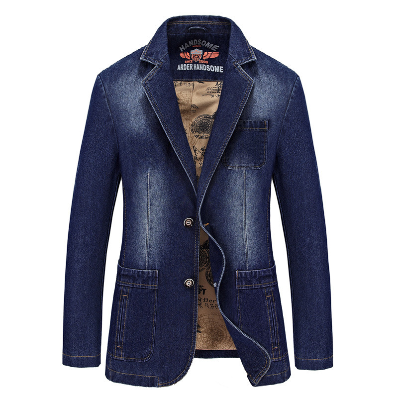 

Europe and United States the new men of casual fashion denim loose-patch pocket jacket line M-4XL YCRQ, Black