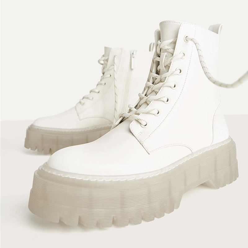

2020 PVC Transparent Heel Ankle Boots For Women White Lace Up Platform Boots Women Autumn INS Hot Chunky Motorcycle #p55l, Beige