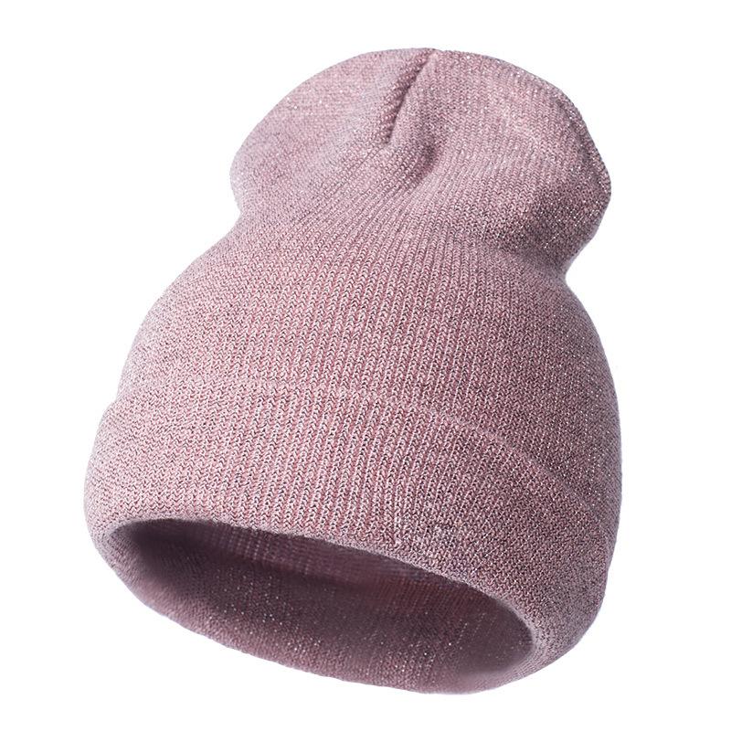 

Warm Skullies Beanies Soft Female Caps Women Knitted Winter Hat Cap Gold Silver Wire Beanie Girls Solid Color, Black
