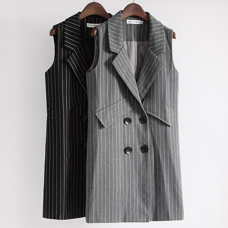 

Women' Vests Women' Stripe Jacket Sleeveless Long Cardigan Blaser Feminino Work Suit Chic Vest Blazer Solid Color Women Basic Coats O