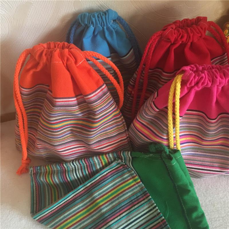

1pc 20cx20cm Cotton Striped Drawstring Multi- Purpose Organizer Storage Bag Party Gift Bag N8223