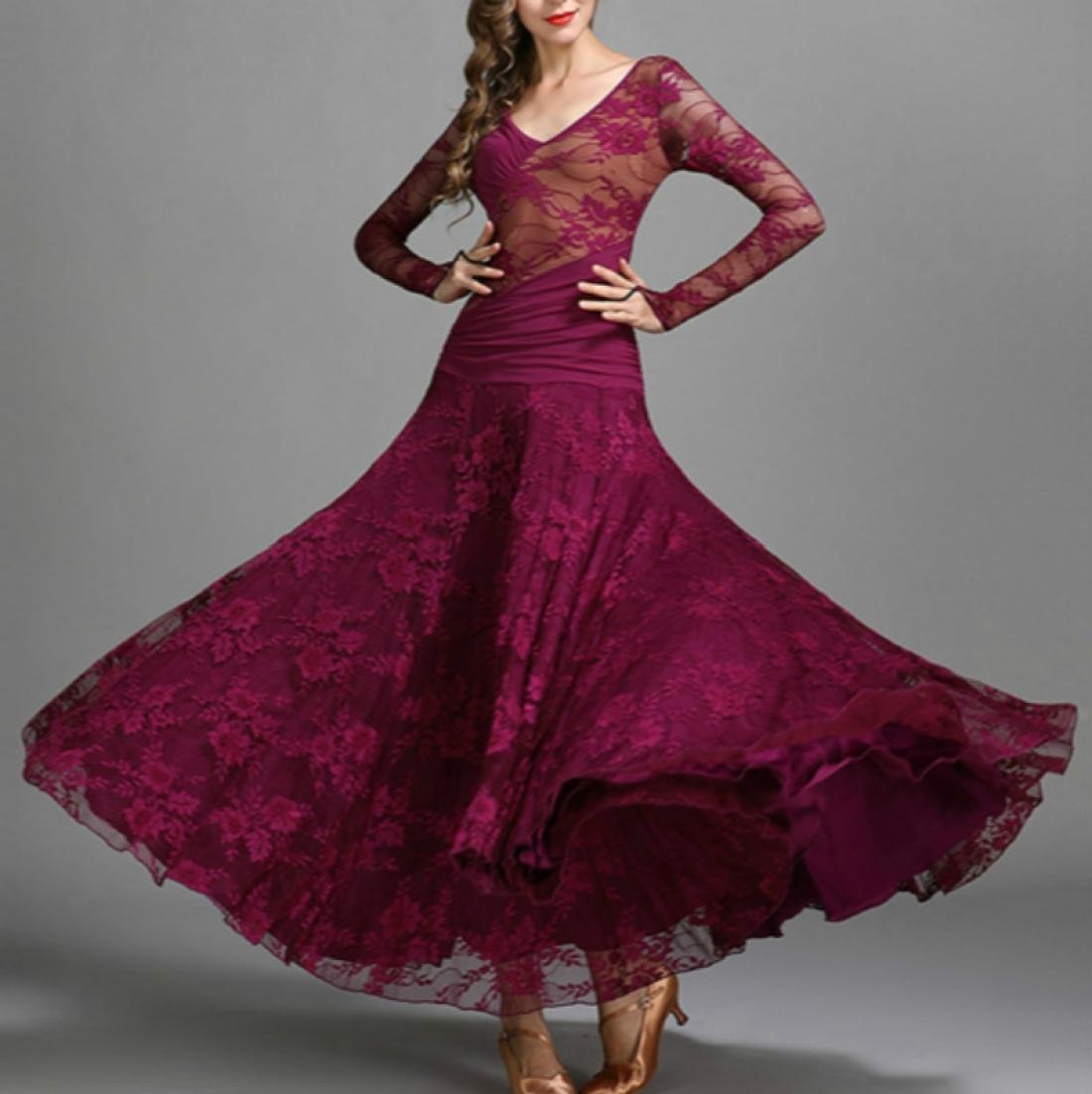 

Lace Chiffon Big Swing Dress Ballroom Dance wWaltz Practice Skirt SizeXL