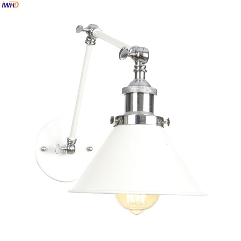 

IWHD White Long Arm Vintage Wall Lamp Beside Bedroom Living Room Edison Loft Industrial Style Retro Wall Lights Fixtures LED