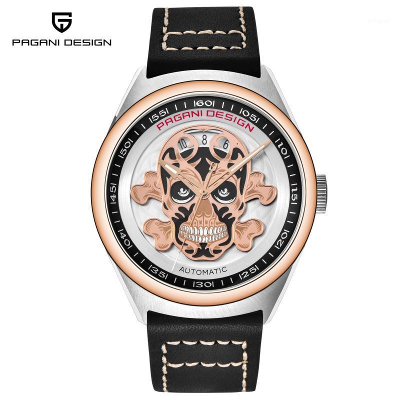

Wristwatches Pagani Design Automatic Mechanical Movement Men's Watch Skull Dial Push Button Hidden Clasp Clock For Men Waterproof A4251, 03