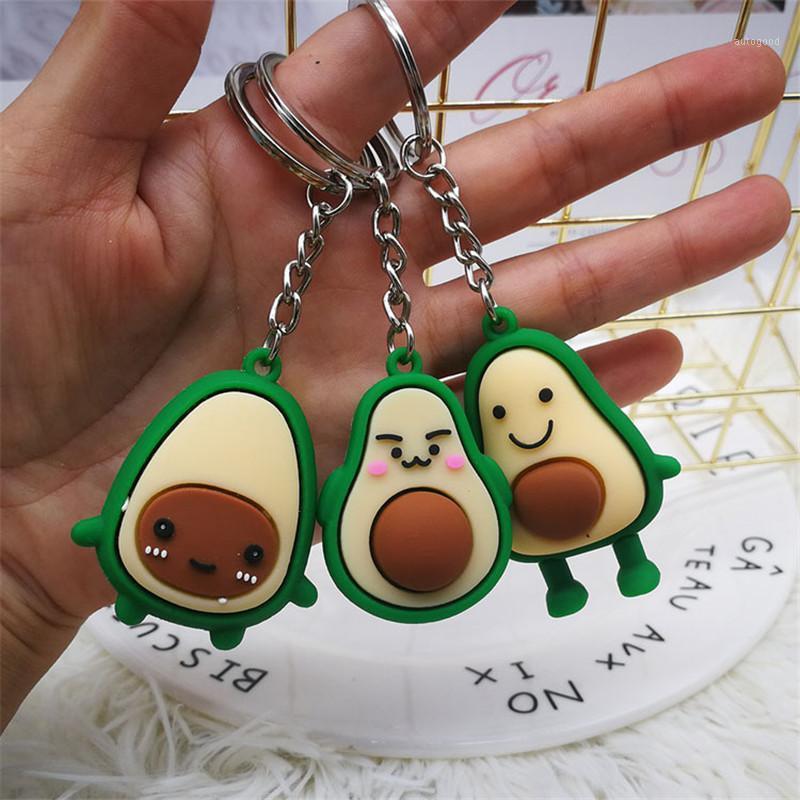 

3D Printed pvc Rubber Avocado Heart Keychain Couples Jewelry Fruit Key Chain Keyring Couple Bag Chain Jewelery1, Silver