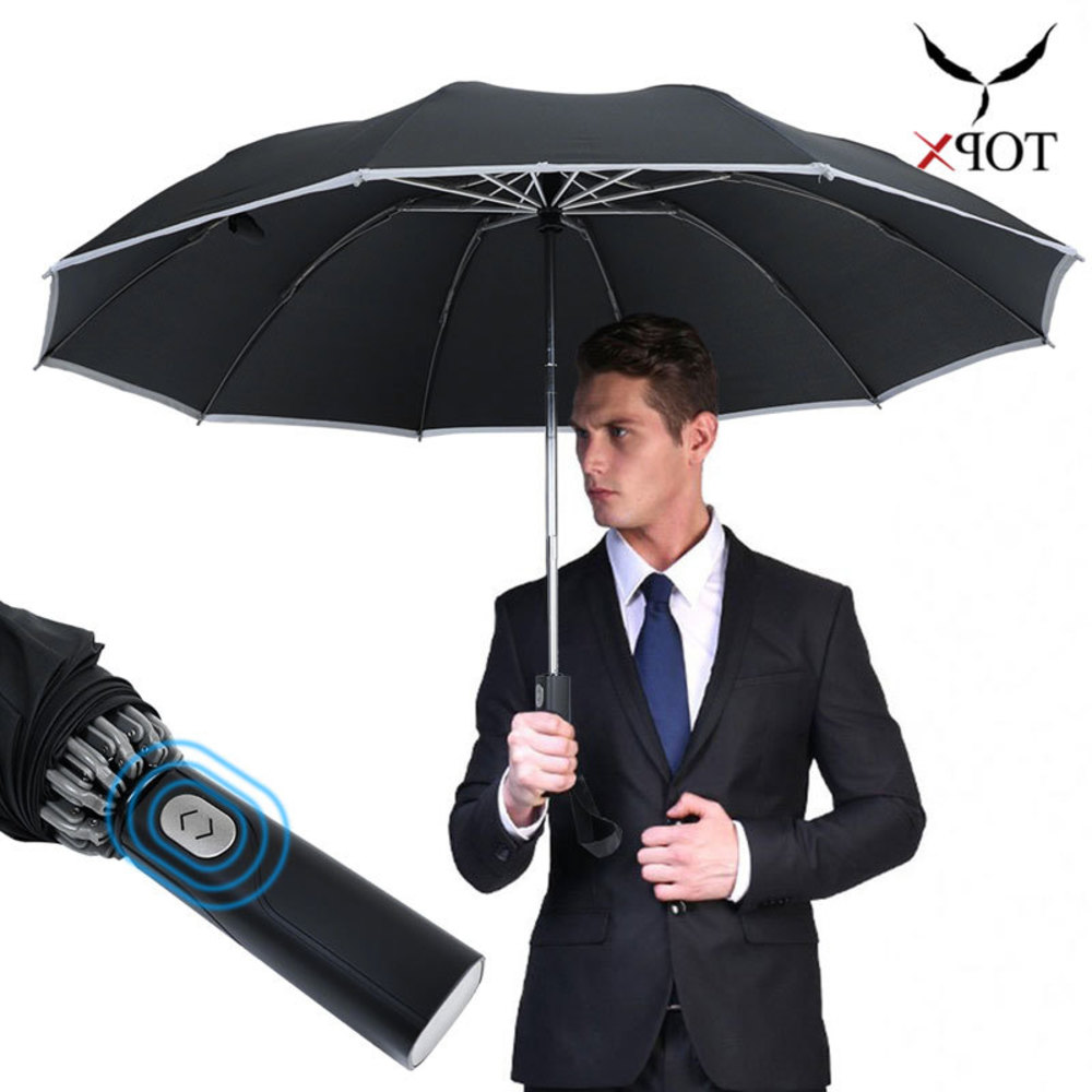 

Windproof Automatic Portable Reflective Strips Rain Umbrellas Reverse 3Fold Umbrella Men Business Women Male Parasol, Green