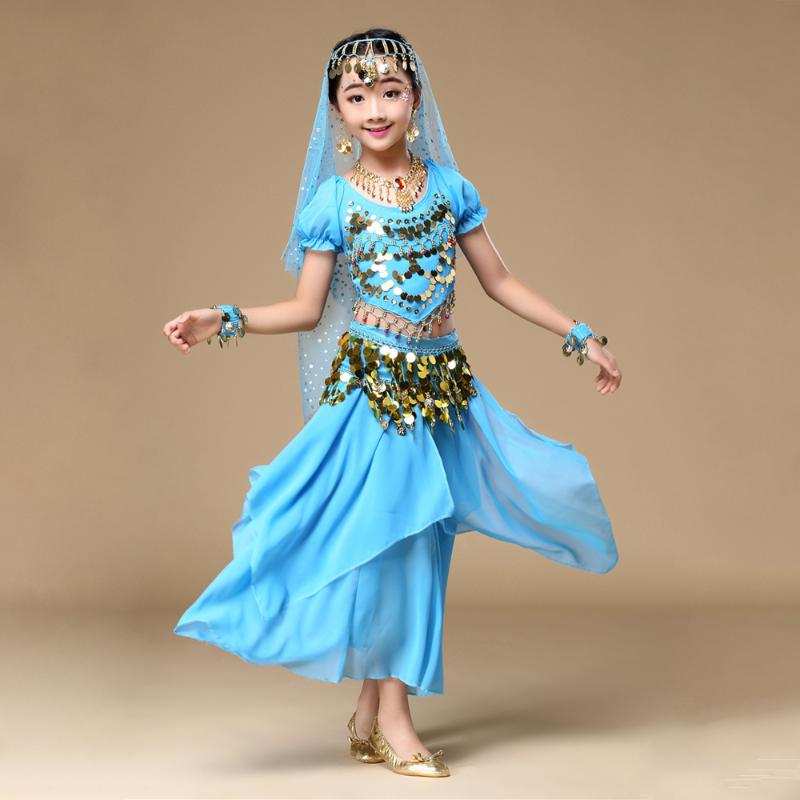 

New Belly Dance Oriental Dance Costumes Children Belly Dancing Sets Kids Bollywood India Practice Performance Costumes 6pcs/set, Red