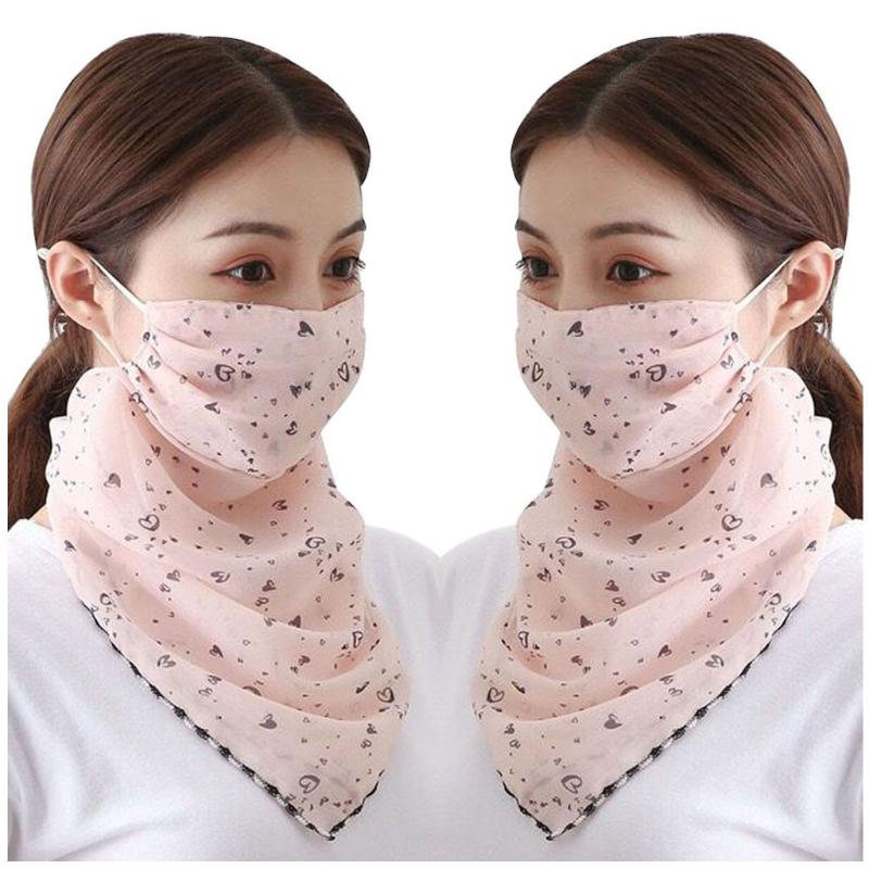 

Scarves 2pcs Women Triangle Bandana Face Chiffon Mouth Scarf Breathable Sunscreen Hanging Ear Reusable