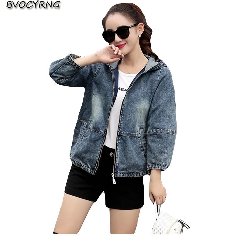 

New casual denim coat female spring autumn hooded jacket short student tops fashion large size women cowboy clothing outerwear, Photo color