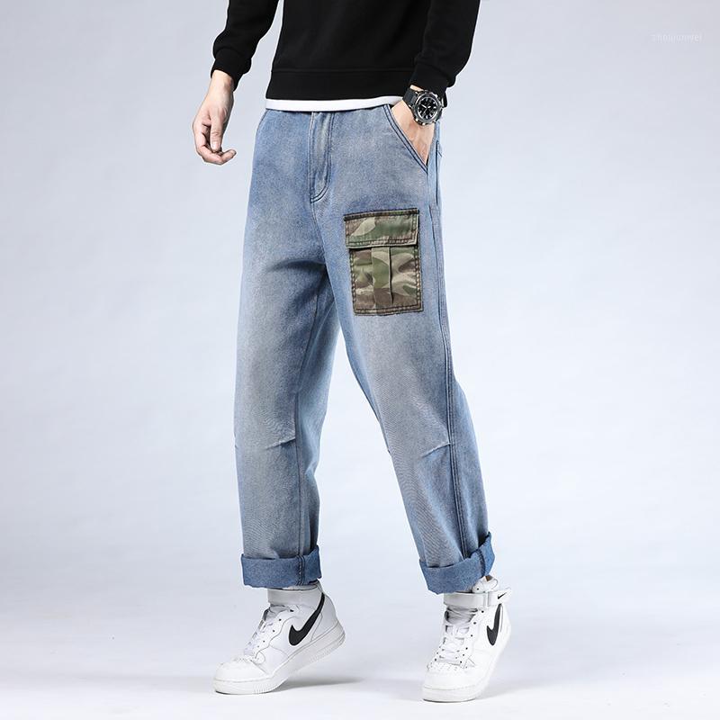 

Men's Jeans 46 Plus Size 2022 High Quality Baggy Male Casual Denim Pocket Straight Pants Fashion Loose Trousers Streetwear, Light blue