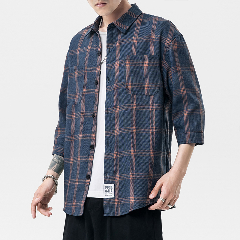 

2021 Brand Spring Autumn Short Sleeves New Flannel Collar Korea Style Shirt for Men's Plaid Harajuku Clothing Ddki, C518 1