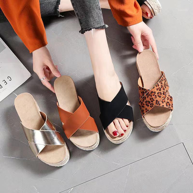 

2020 Women Platform Sandals Casual Open Toe Slipper Wedge Outdoor Slippers Ladies Beach Slippers Plus Size 35-431, Beige