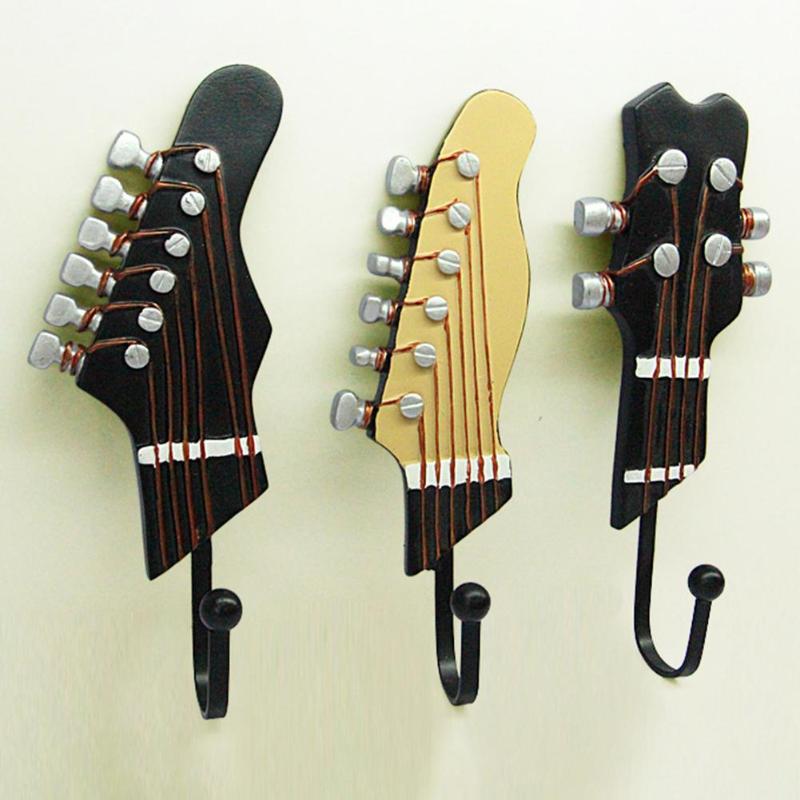 

Retro 3pcs / Set Guitar Heads Hooks Music Home Resin Clothes Hat Hanger Movie Wall Hook For Home Decoration
