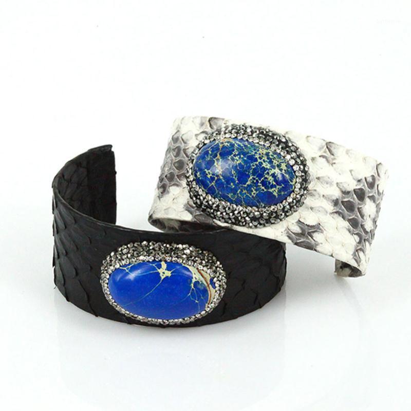 

black grey leather oval royal blue imperial stone pave rhinestone charm adjustable open for women 2020 luxury design1