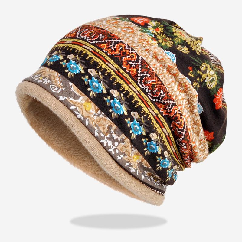 

Winter pullover cap fashion velvet scarf hat Windproof ear protection warm hat printed pattern pile ski mask, Khaki