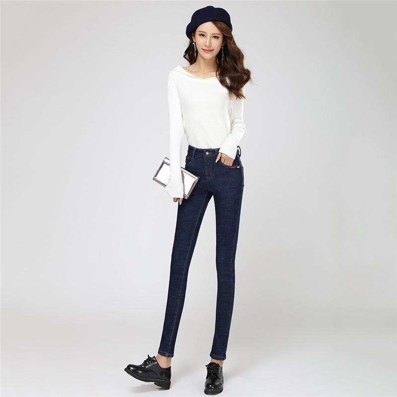

Casual Jeans Black and Blue Plus Velvet Jeans 2021 New Spring Autumn Korean Stretch Slim Pencil Pants Winter Warmth CX654