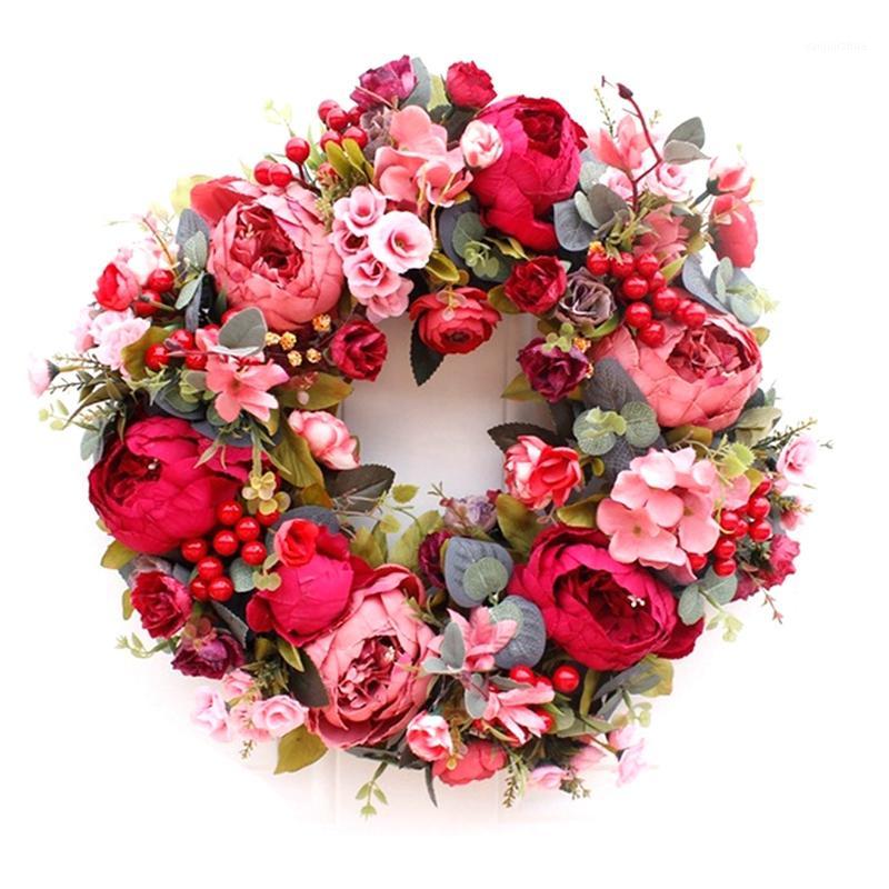 

HOT SALE Artificial Wreath Autumn Red Peony Wreath Christmas Door Ornaments Wall Hanging Home Decoration1, Green