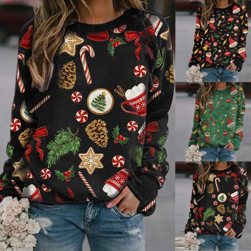 

Women Casual Christmas Printing Plaid Raglan Long Sleeve Shirts Blouse Tops Christmas Sweater Clothes 2020 # B002, Gray