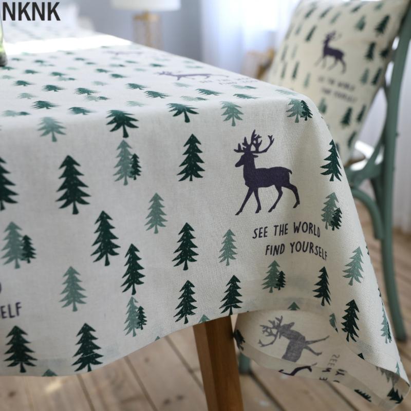 

Table Cloth Linen Cotton Tablecloth Fresh Green Tree Fawn Washable Coffee Dinner Comfortable For Christmas Wedding Banquet, Same as image
