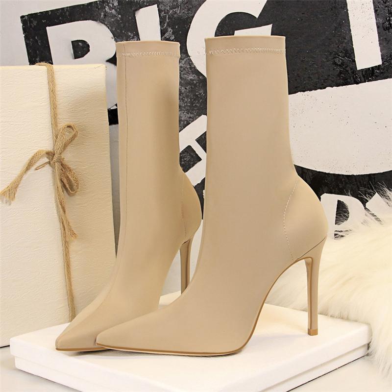 

2020 Winter Women Green Nude Sock Boots Sexy 9.5cm High Heels Stiletto Boots Spring Elastic Stretch Ankle Plus SIze Shoes1, Black