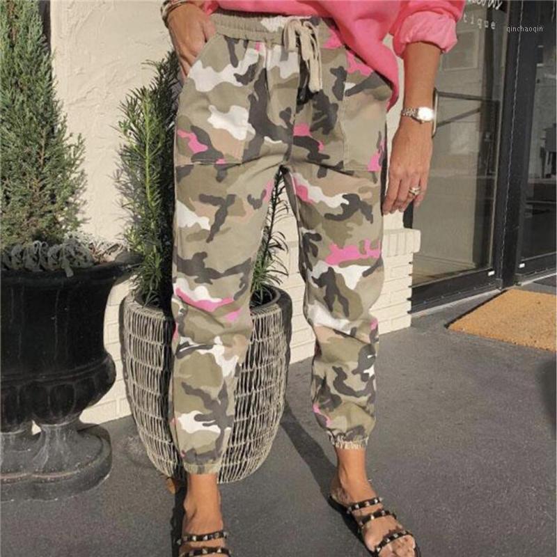 

Women Casual Mid Waist Camouflage Print Sport Pant Summer Loose Long Straight Pant With Pocket For Female 2020 Running Sweatpant1, Pink