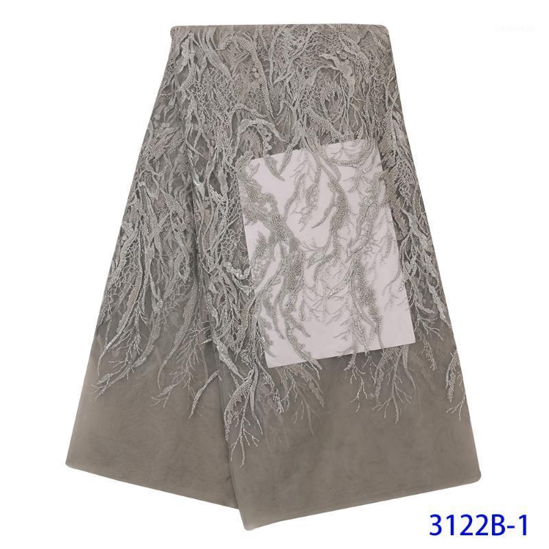 

Grey African Lace Fabric 2020 High Quality Net Lace Nigerian Fabrics French Laces Fabric with Beads for Wedding KS3122B1