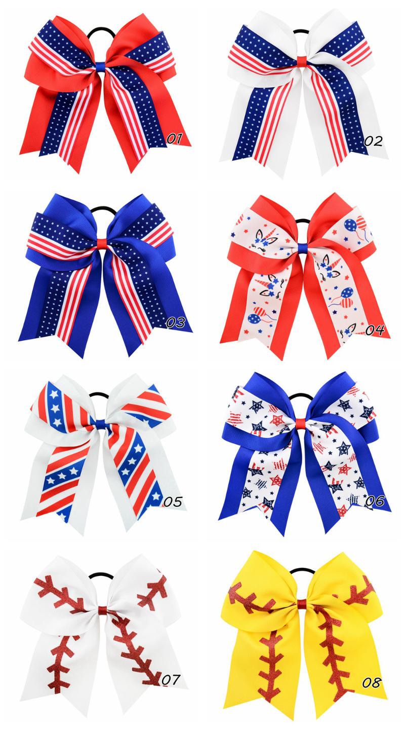 

8pcs/set July Fourth Baby Bows elastic Hairband Girls Hair circles Black Hair rings Children Hairbows For Ponytail holder, Multi