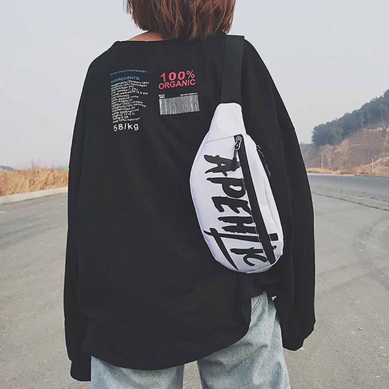 

New Chest Pockets Women Men Casual Shoulder Bag Fashion Zipper Waist Bag Unisex Marsupio, White