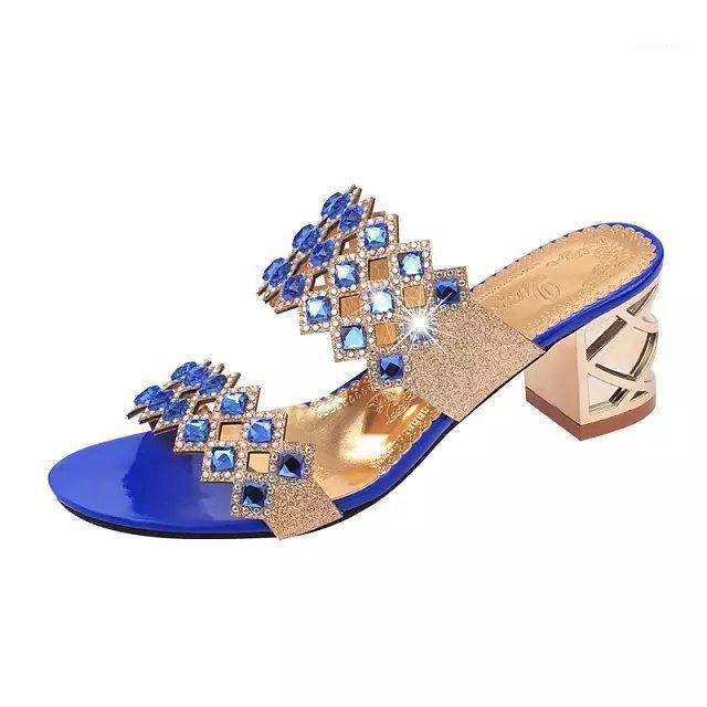 

Women Summer Sandals Thick Heel Platform Wedges Sandals Sexy Beading Slippers Sandalias Slides gold Black Green High1