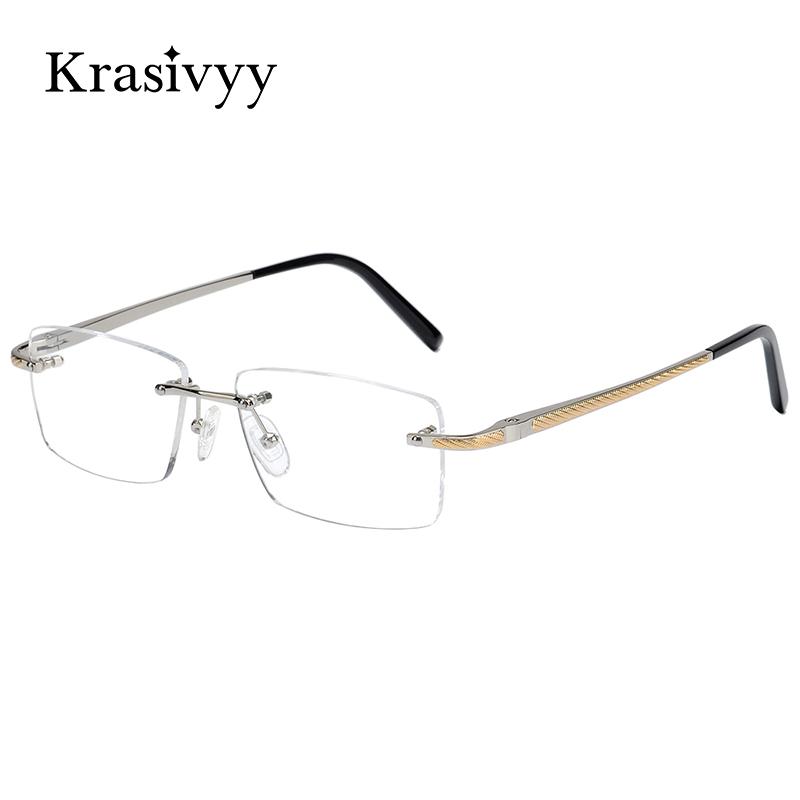 

Krasivyy Rimless Glasses Frame Men Top Quality Pure Titanium Myopia Optical Prescription Eyeglasses Male 2020 New Square Eyewear