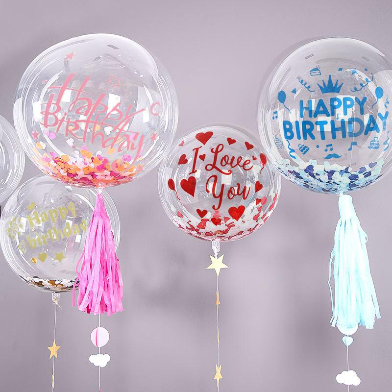 

4 Sizes Wedding Birthday Decor Bobo Balloons With Colorful Happy Birthday Sticker Heart Confetti Balloon Party Crafts