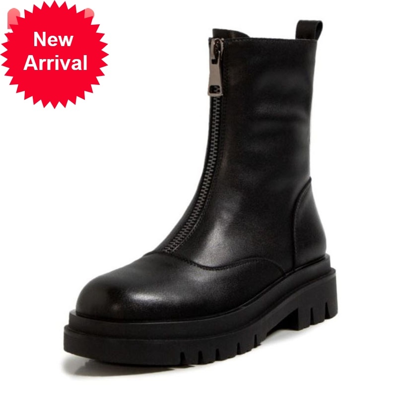 

Top quality royal female leather mid-calf front round toe winter warm women's boots party shoes size 34-40, Black