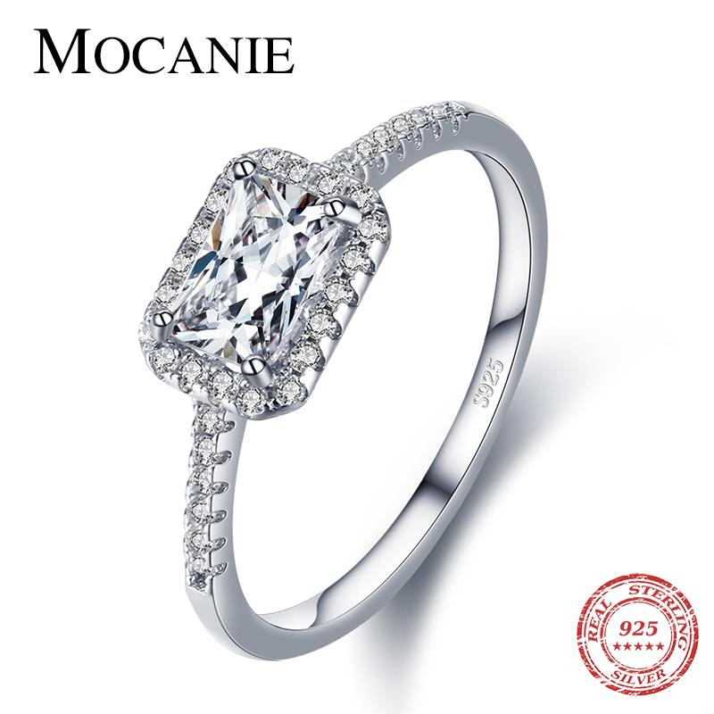 

Mocanie 925 Sterling Silver Emerald Cut Zirconia Rings for Women Classic Vintage Wedding Engagement Promise Jewelry
