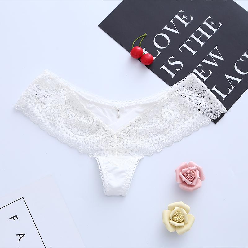 

1PC Sexy Women Lace Thongs Lingerie G-string Panties Low Waist Briefs Underpants T-back Panties Black Sexy Underwear, Ivory