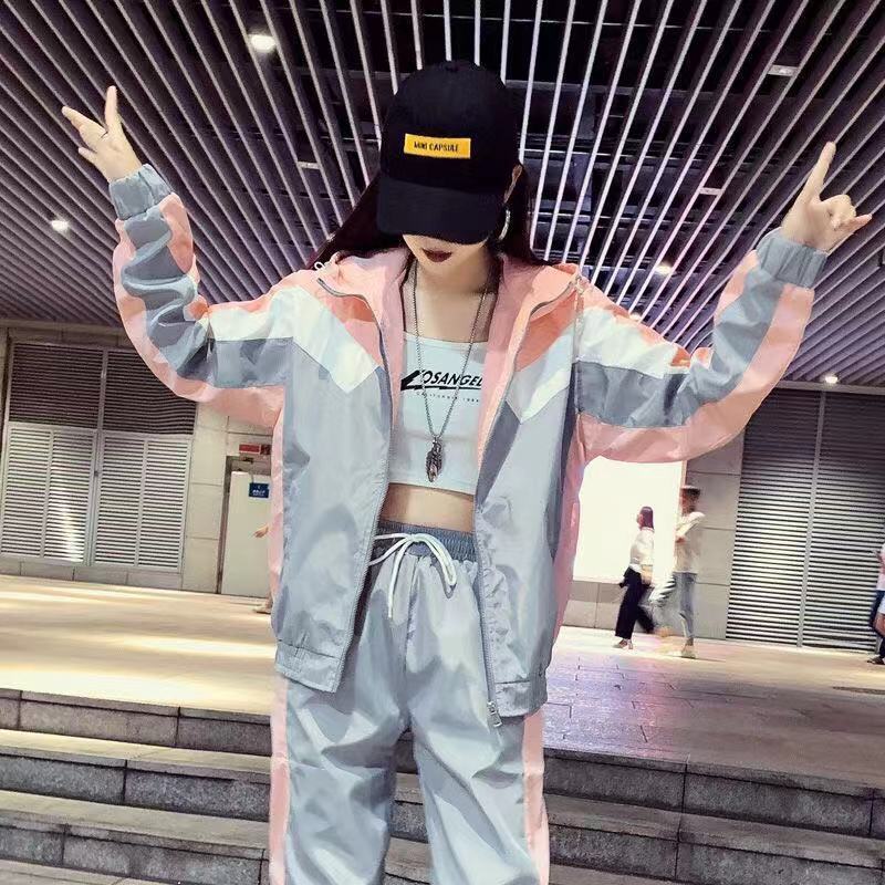 

Summer 2020 Spring Striped Fitness Sweatshirt 2 Piece Together Zipper with Hoodie Jacket Long Sleeves Sports Suit Zubm, Game