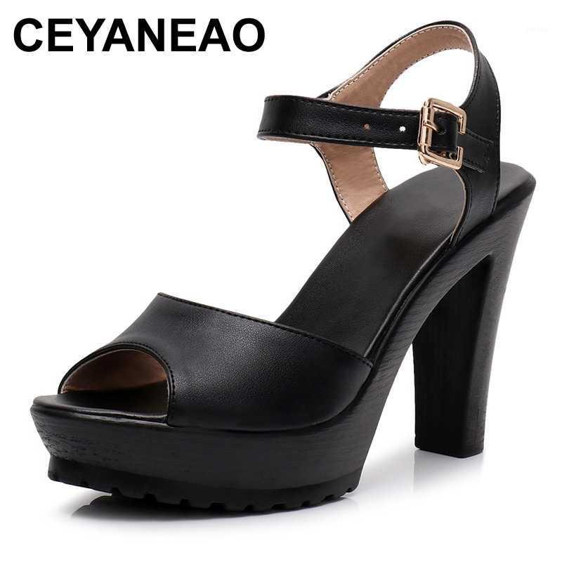 

CEYANEAO Summer high heel platform black block heel ankle strap woman sandals shoes1