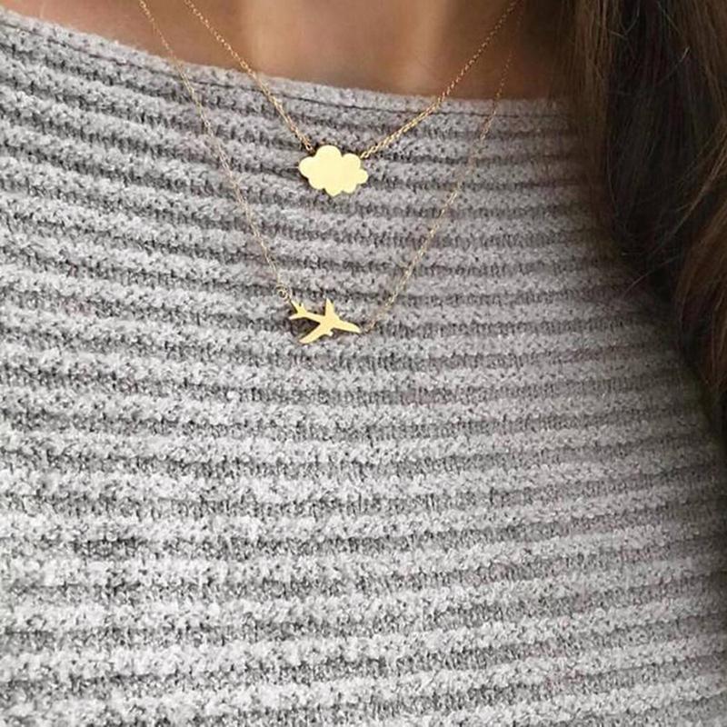 

1pc Gold Color Boho Style Fashion Multi Layer Airplane Pendants Necklace For Women Necklace Jewelry Hot Sale