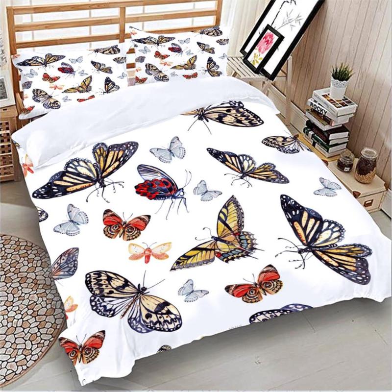 

Butterflies Bedding Set white Duvet Cover Queen Sizes Single  Double King Size Home Textiles 3pcs Dropship, As pic