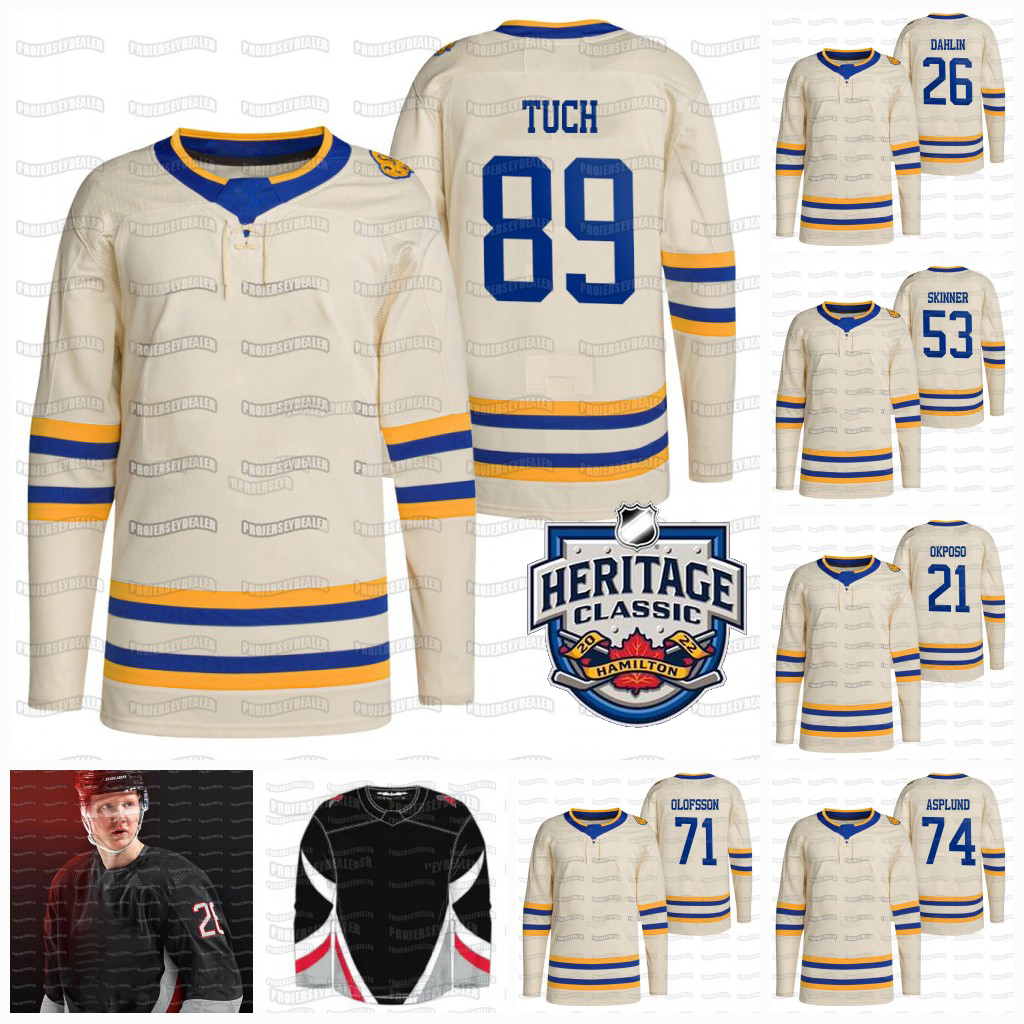 

89 Alex Tuch 2022 Heritage Classic Sabres Jersey Rasmus Dahlin Jeff Skinner John Hayden Mark Jankowski Tage Thompson Kyle Okposo Victor Olofsson Cozens, 2022 stadium series mens s-3xl