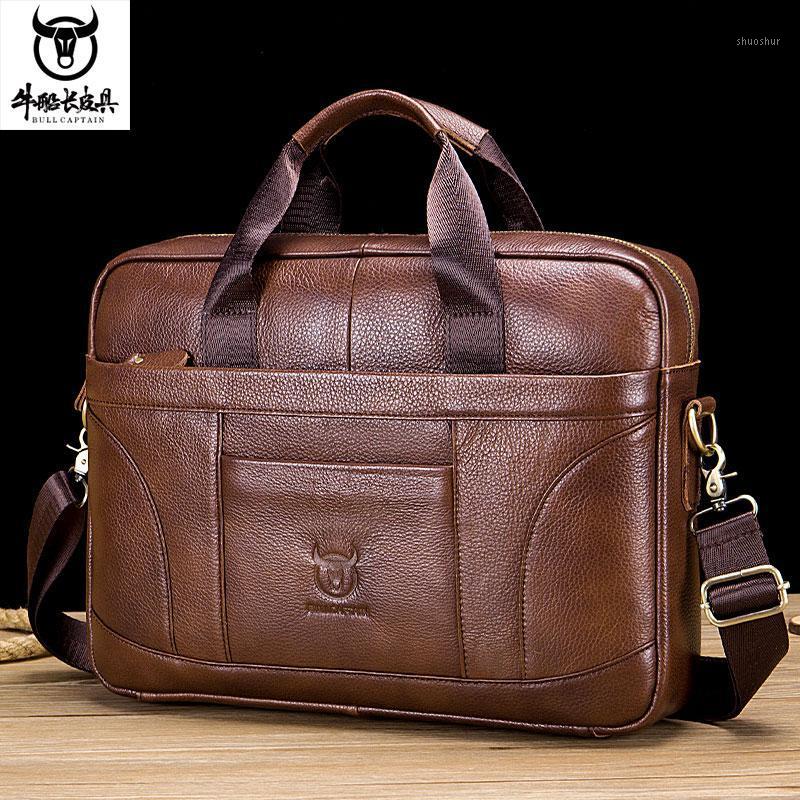 

BULLCAPTAIN men leather Laptop bag Men's briefcase Men handbag 14 inch computer bag for documents messenger1, Black