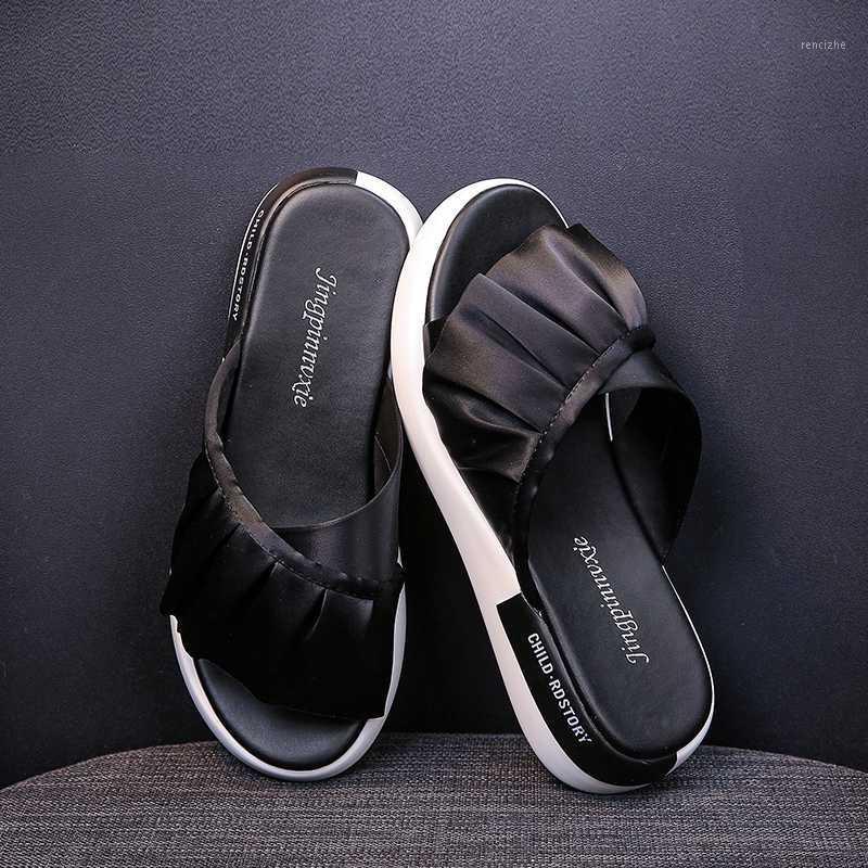 

2020 new youth summer 35-40 women's shoes fashion sandals slippers daily wear thick bottom outdoor microfiber leather flip flops1, Beige