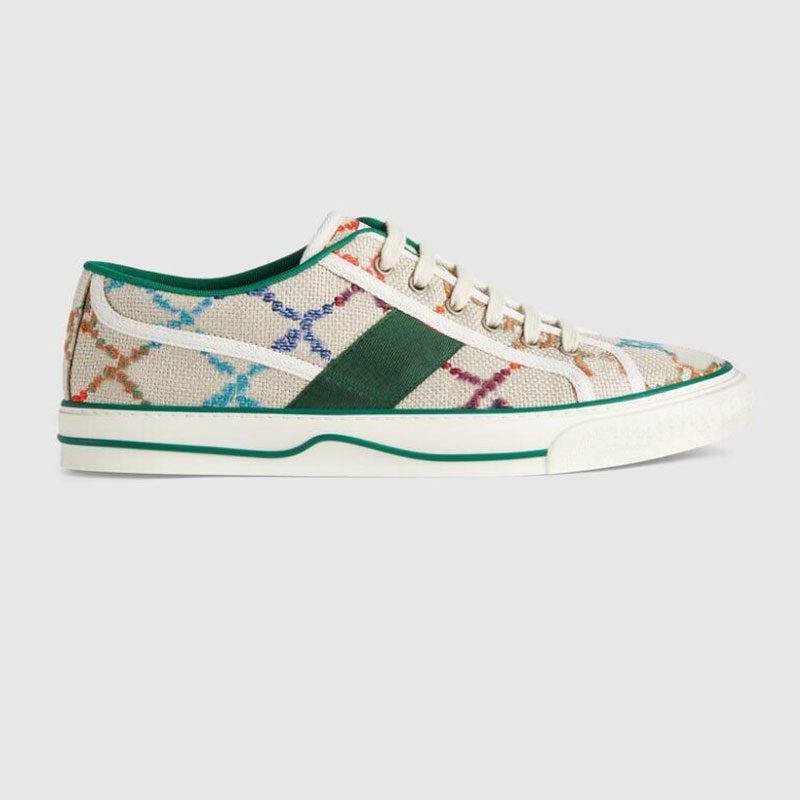 

Low Designer Tennis 1977 Canvas shoes New Multicolor linen fabric Men ACE Green and red Web Sneaker, As pic